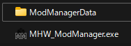 ダウンロードしたファイルを解凍します。
解答したファイルは操作しやすい場所に配置してください。
「MHW_ModManager.exe」を起動します。